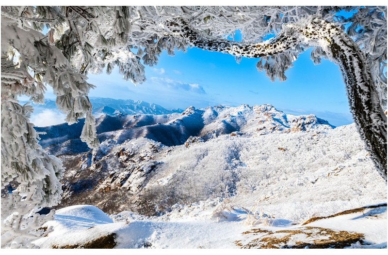 겨울 커텐 사이로 보이는 구정봉