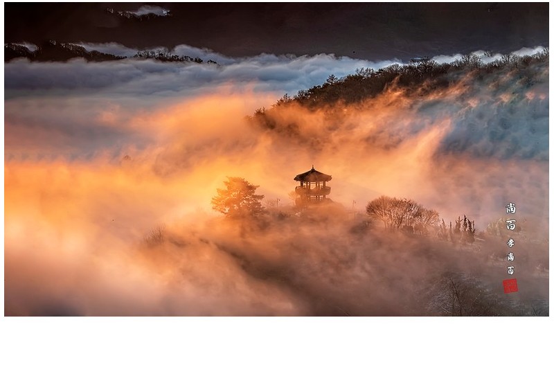 빛 속의 운해넘는 아침